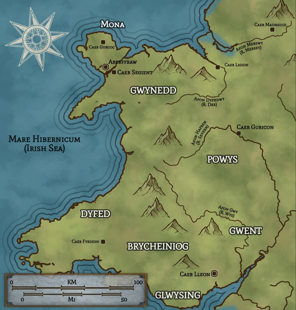 Welsh kingdoms & important settlements, c. 500 A.D.